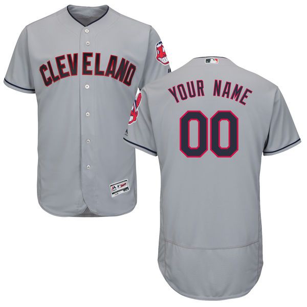 Men Cleveland Indians Majestic Road Gray Flex Base Authentic Collection Custom MLB Jersey